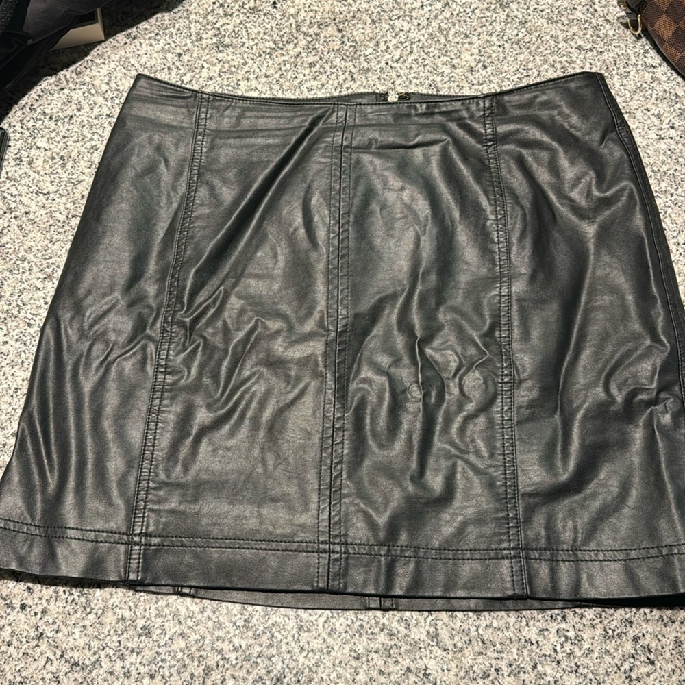 Free people black leather skirt, size large!
